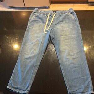 GAP Light Blue Denim-Look Joggers with Cream Drawstring